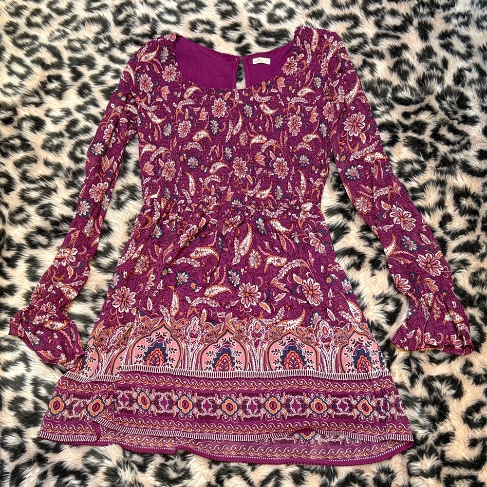 Hollister Purple and Orange Floral Long Sleeve Dress